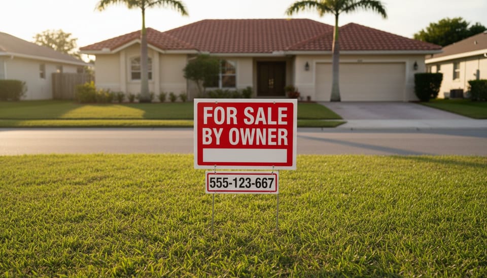 A For Sale By Owner sign in front of a Florida home